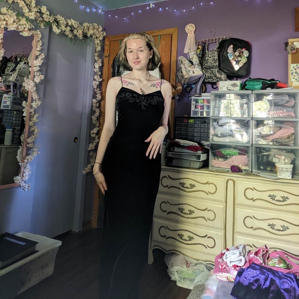 Long black sequin dress